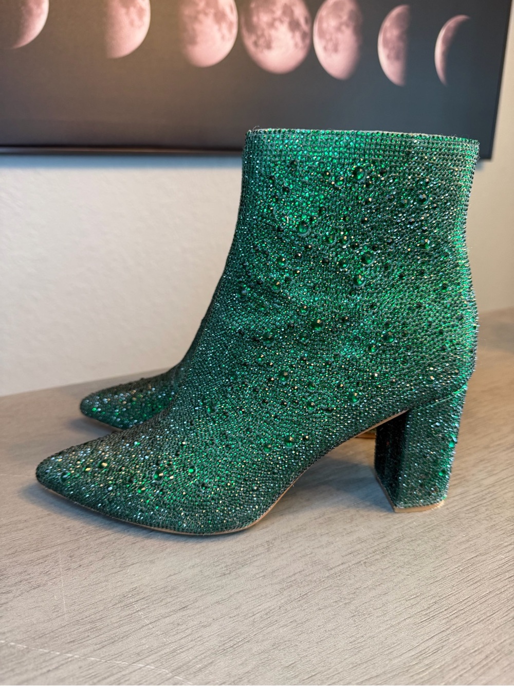 Betsey Johnson Cady Emerald Green Crystal Ankle Boots Size 9.5